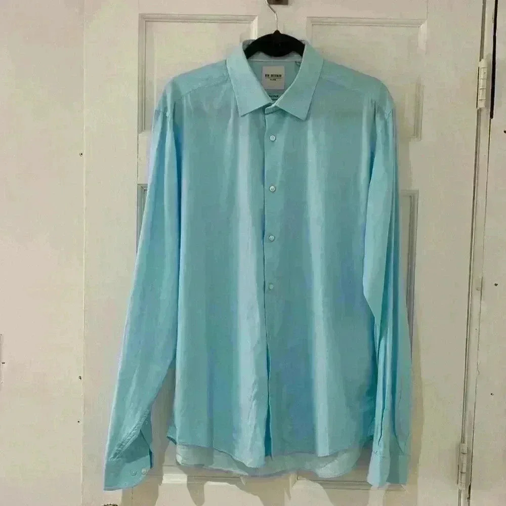 Ben Sherman tailored slim fit dress shirt, green/blue, neck:16 1/2, LG